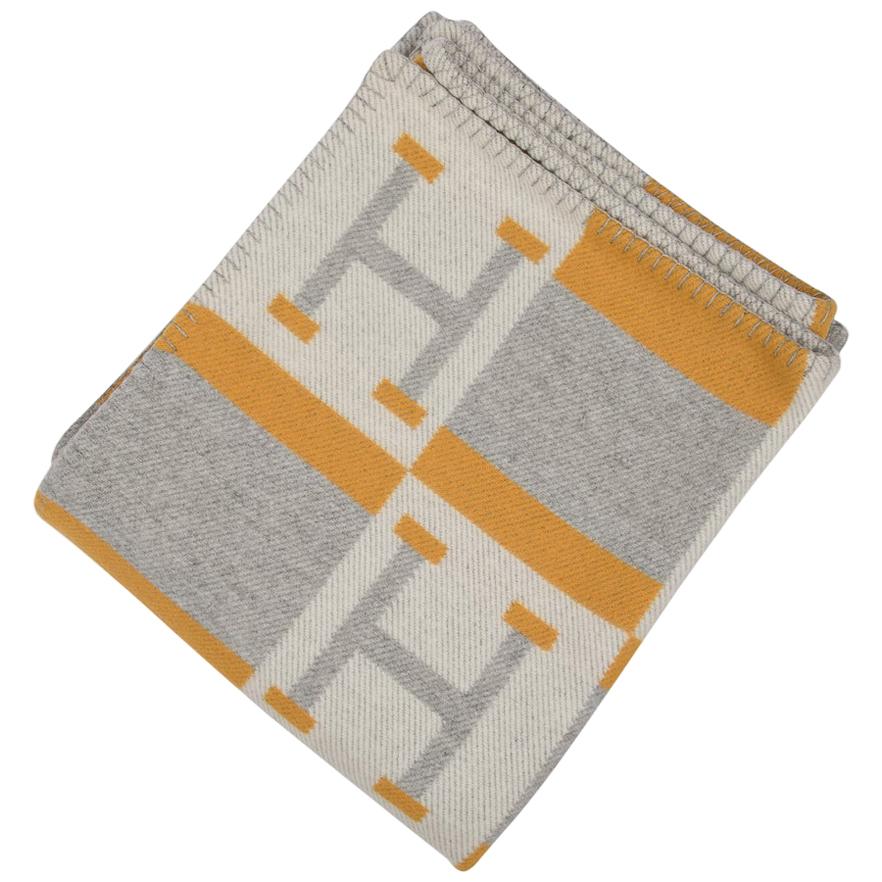 Hermes Blanket Avalon Bayadere Throw Blanket Jaune Gris Ecru