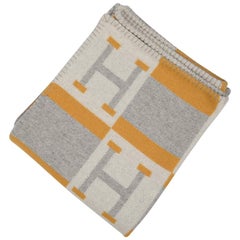 Hermes Decke Avalon Bayadere Kuscheldecke Jaune Gris Ecru