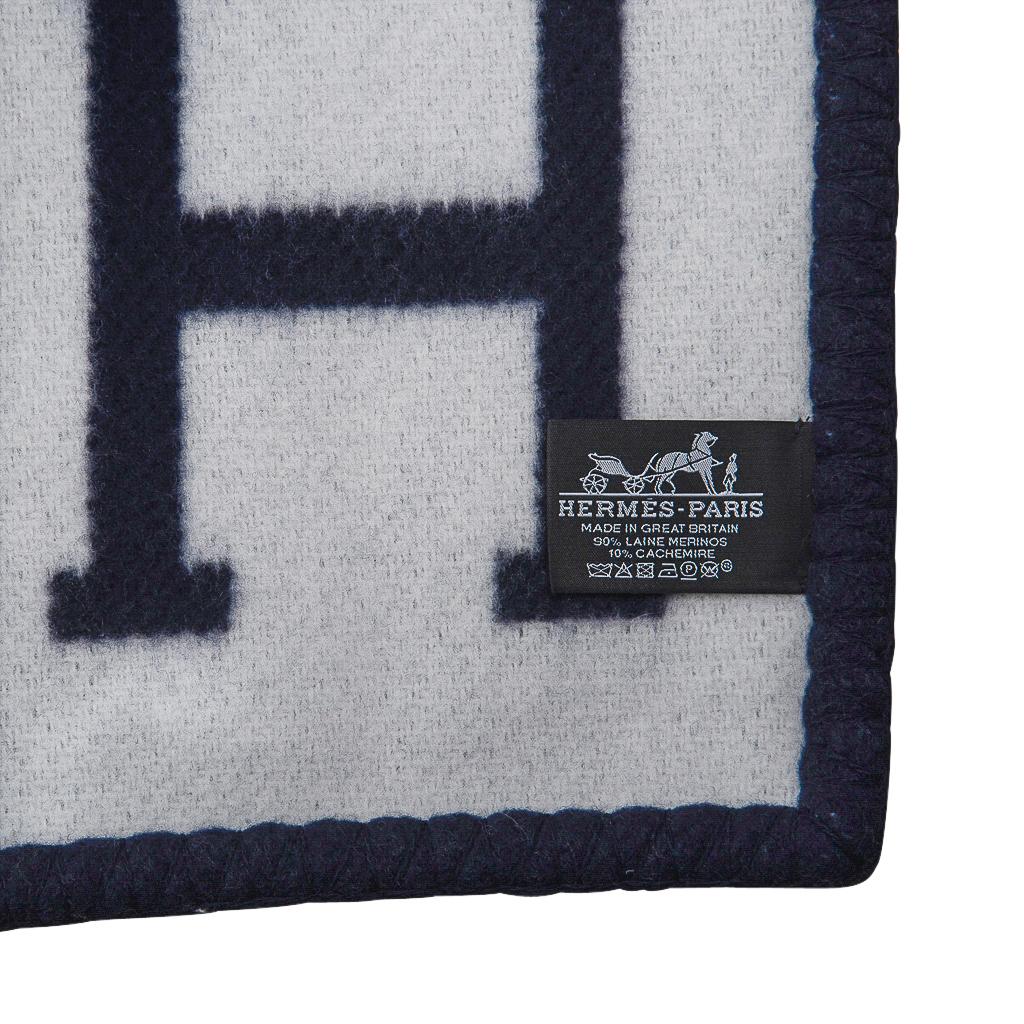 Hermes Blanket Avalon I Signature H Blue Throw New w/Box  3