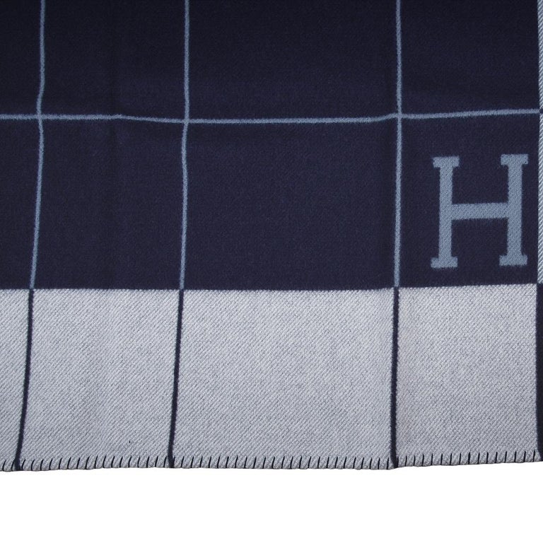 Hermes Blanket Avalon I Signature H Blue Throw New w/Box at 1stDibs