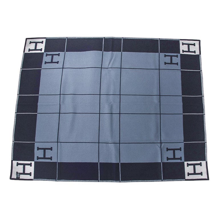Hermes Blanket Avalon I Signature H Blue Throw New w/Box at 1stDibs