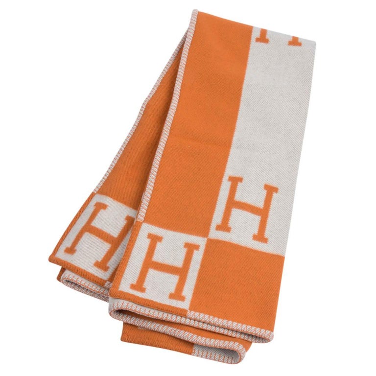 Hermes Blanket Avalon I Signature H Orange Throw Blanket at 1stDibs