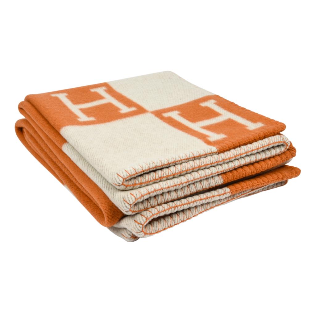 Beige Hermes Blanket Avalon I Signature H Orange Throw Blanket  For Sale