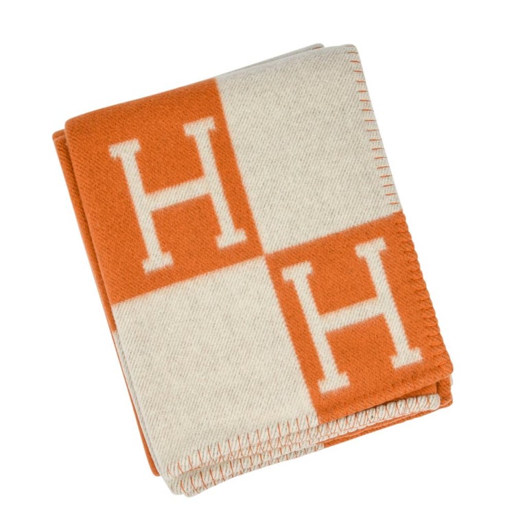 Hermes Blanket Avalon I Signature H Orange Throw Blanket at 1stDibs