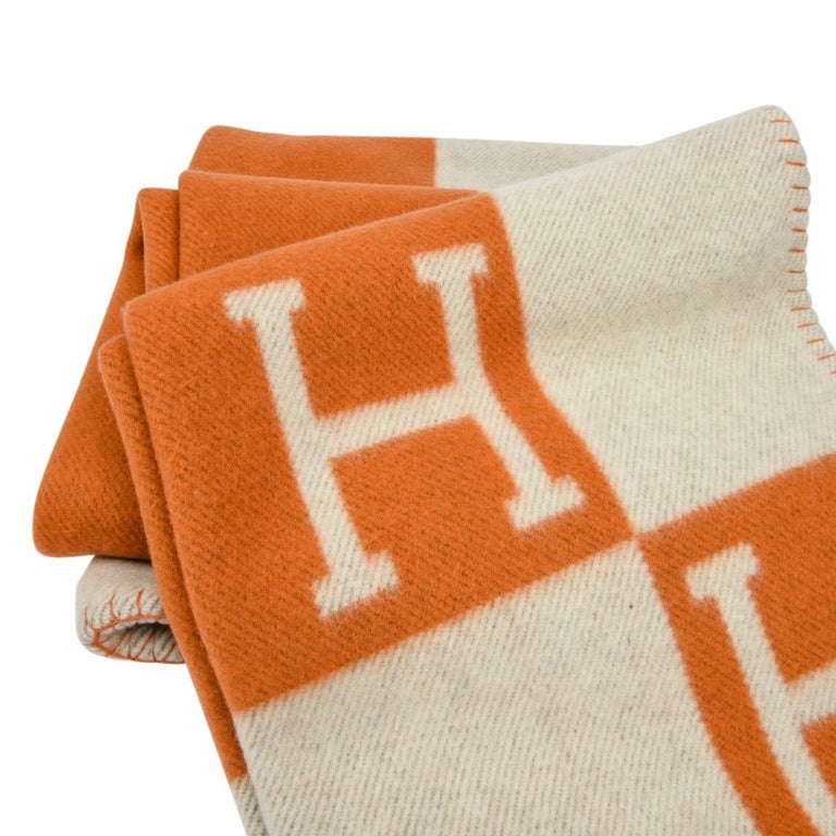Hermes Blanket Avalon I Signature H Orange Throw Blanket 3