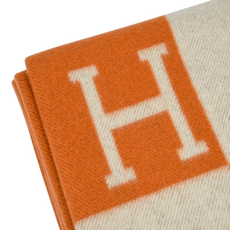 Hermes Blanket Avalon I Signature H Orange Throw Blanket at 1stDibs