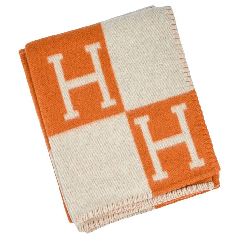 Hermes Blanket Avalon I Signature H Orange Throw Blanket at 1stDibs