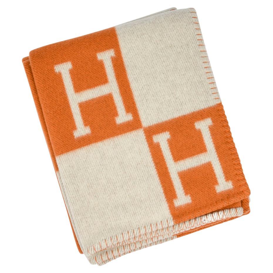 Hermes Blanket Avalon I Signature H Orange Throw Blanket New