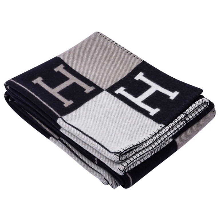 Hermes Blanket Avalon III Black/ Ecru Throw Blanket New at 1stDibs