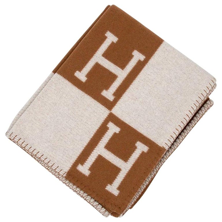 Hermes Blanket Avalon III Signature H Camel and Ecru Throw at 1stDibs