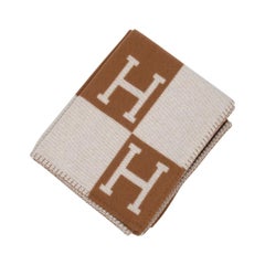 Hermes Blanket Avalon III Signature H Camel and Ecru Throw