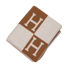 Hermes Blanket Avalon III Signature H Camel and Ecru Throw