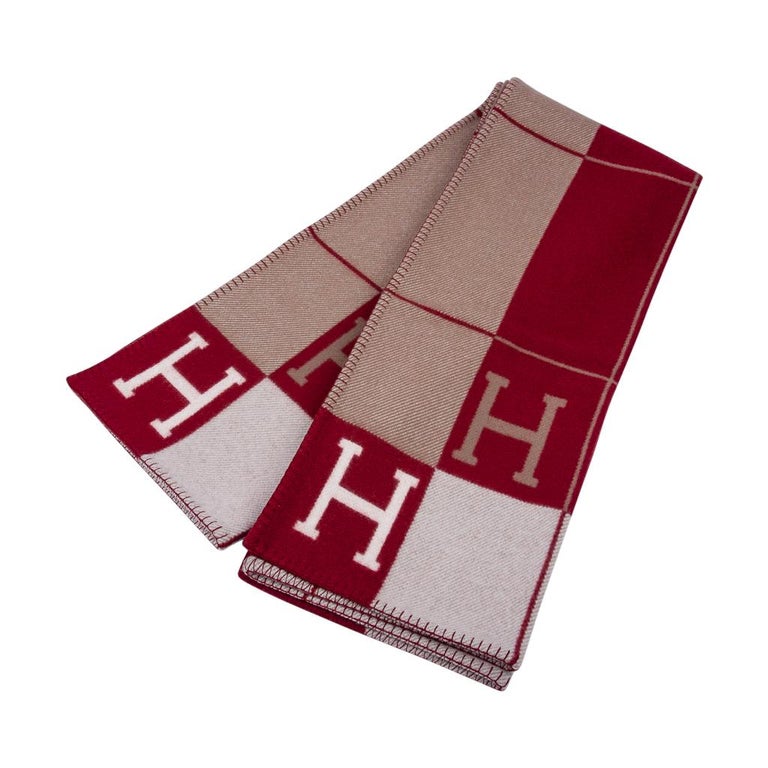Hermes Blanket Avalon III Signature H Ecru and Rouge H Throw Blanket at