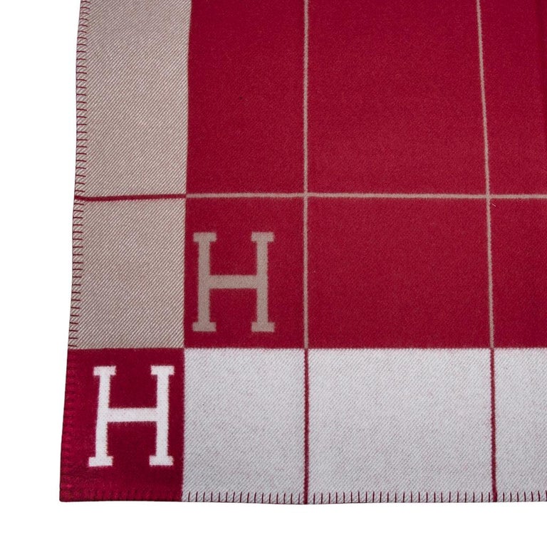 Hermes Blanket Avalon III Signature H Ecru and Rouge H Throw Blanket at
