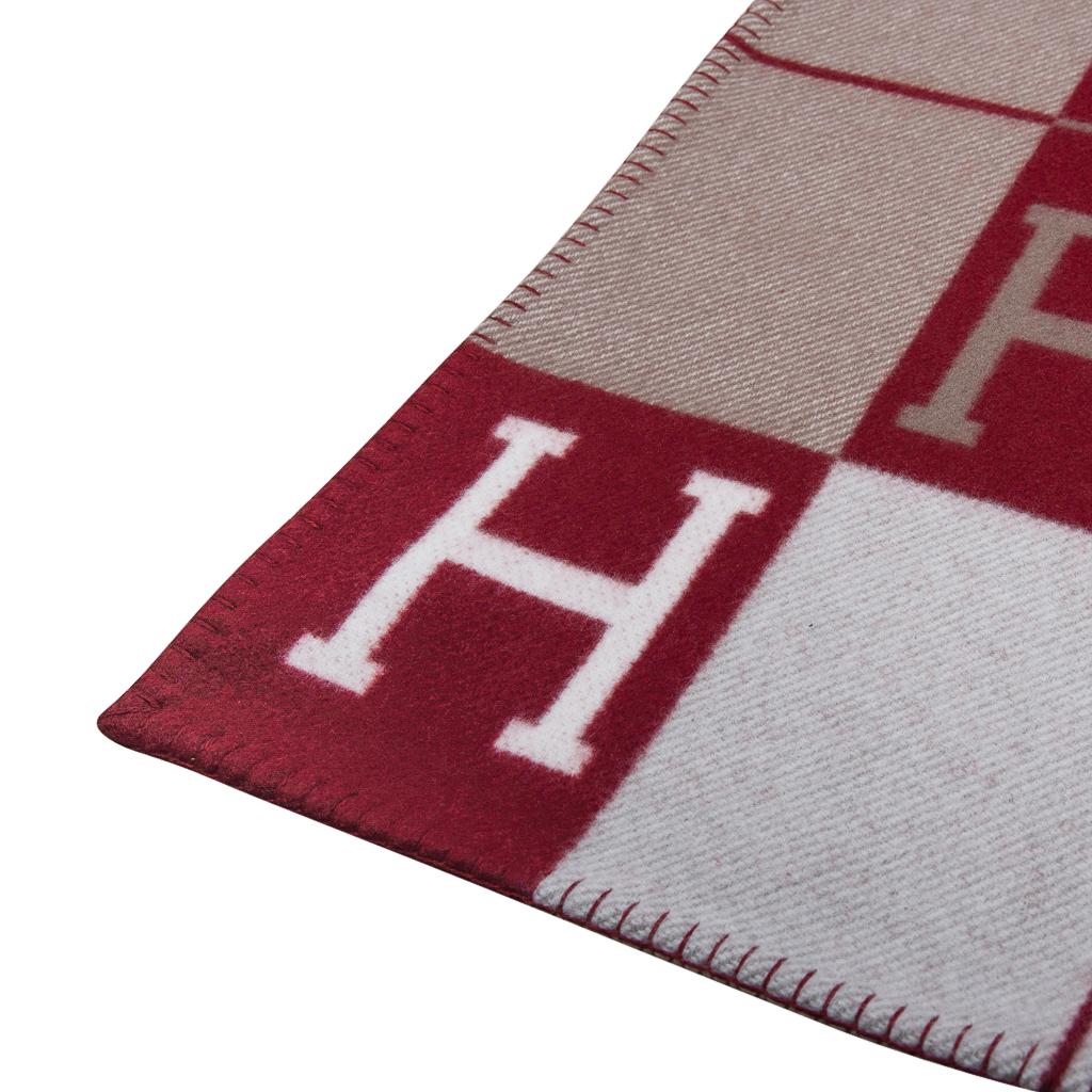 Brown Hermes Blanket Avalon III Signature H Ecru and Rouge H Throw Blanket 