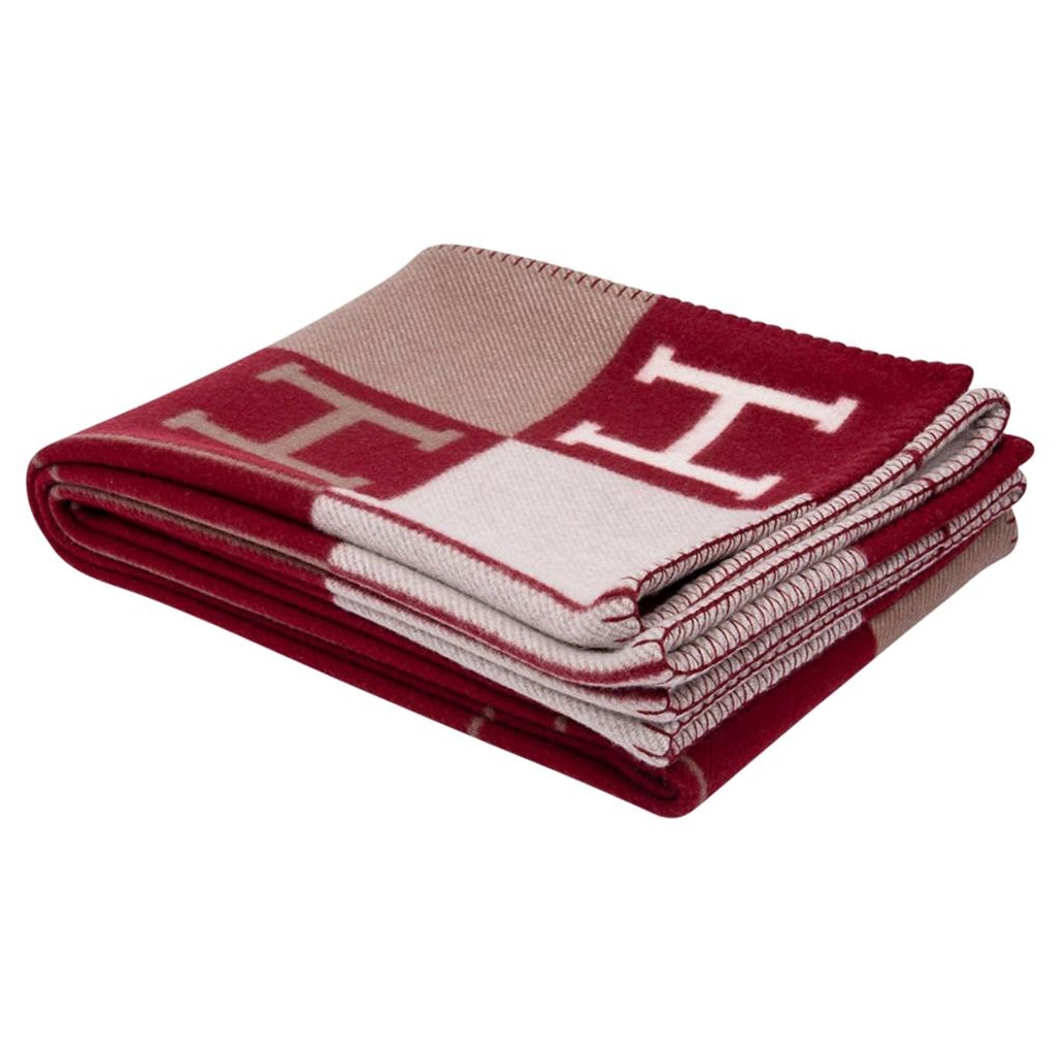 Hermes Blanket Avalon Iii Signature H Ecru And Rouge H Throw Blanket At 1stdibs