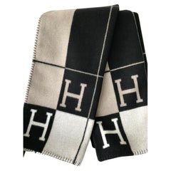 Hermes Blanket Avalon III Throw Ecru Noir Black Wool Cashmere