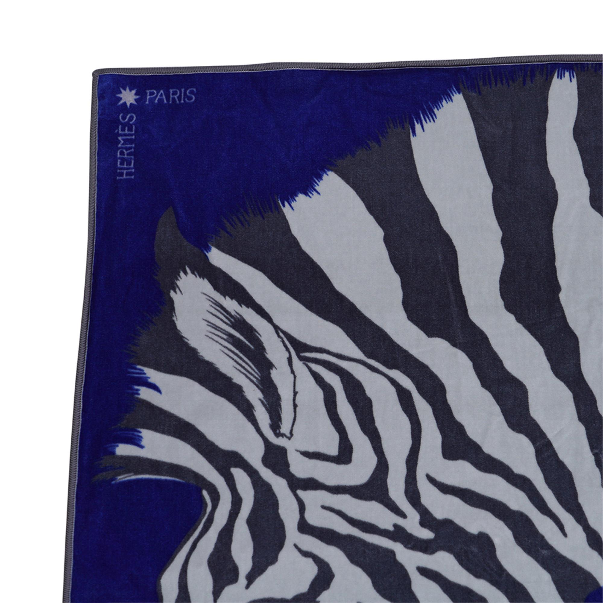 Women's or Men's Hermes Blanket Jete de Canape Zebra Pegase Blue / Grey New