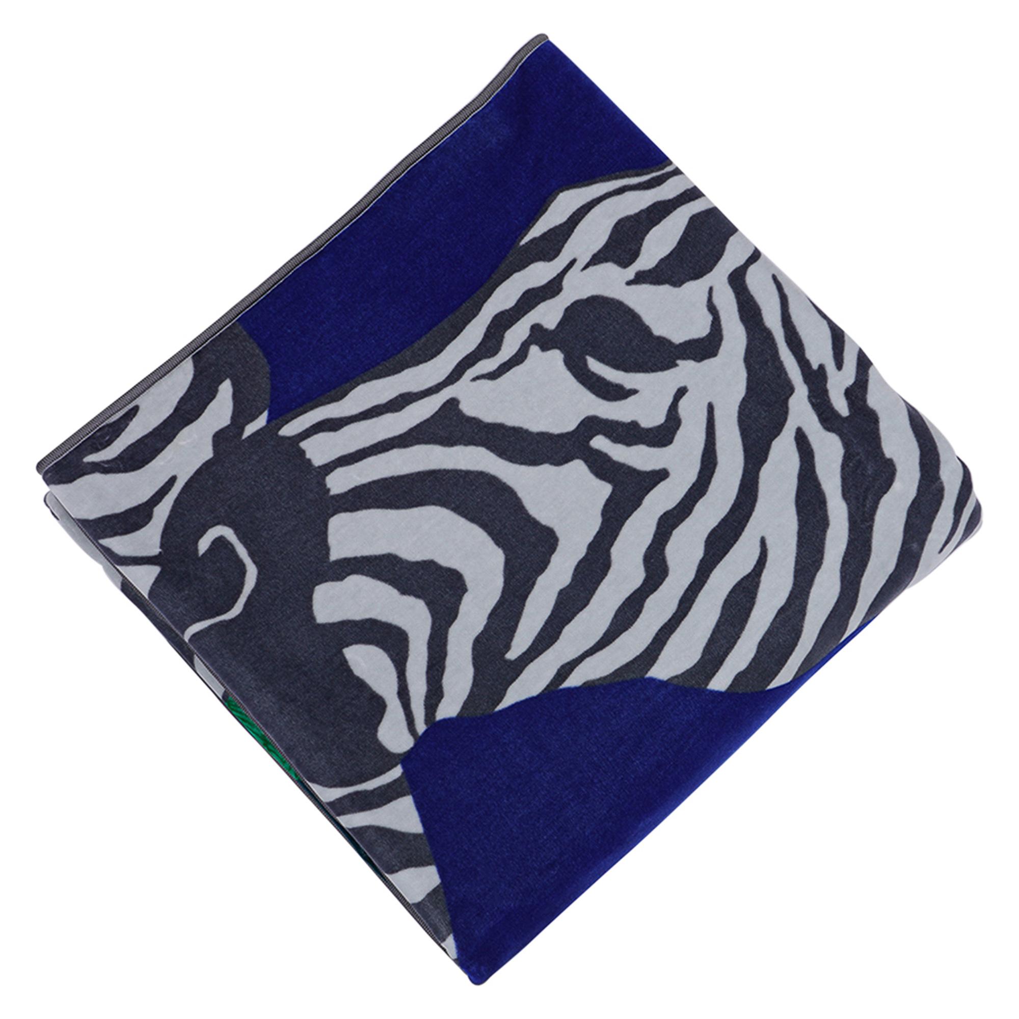 Hermes Blanket Jete de Canape Zebra Pegase Blue / Grey New 1