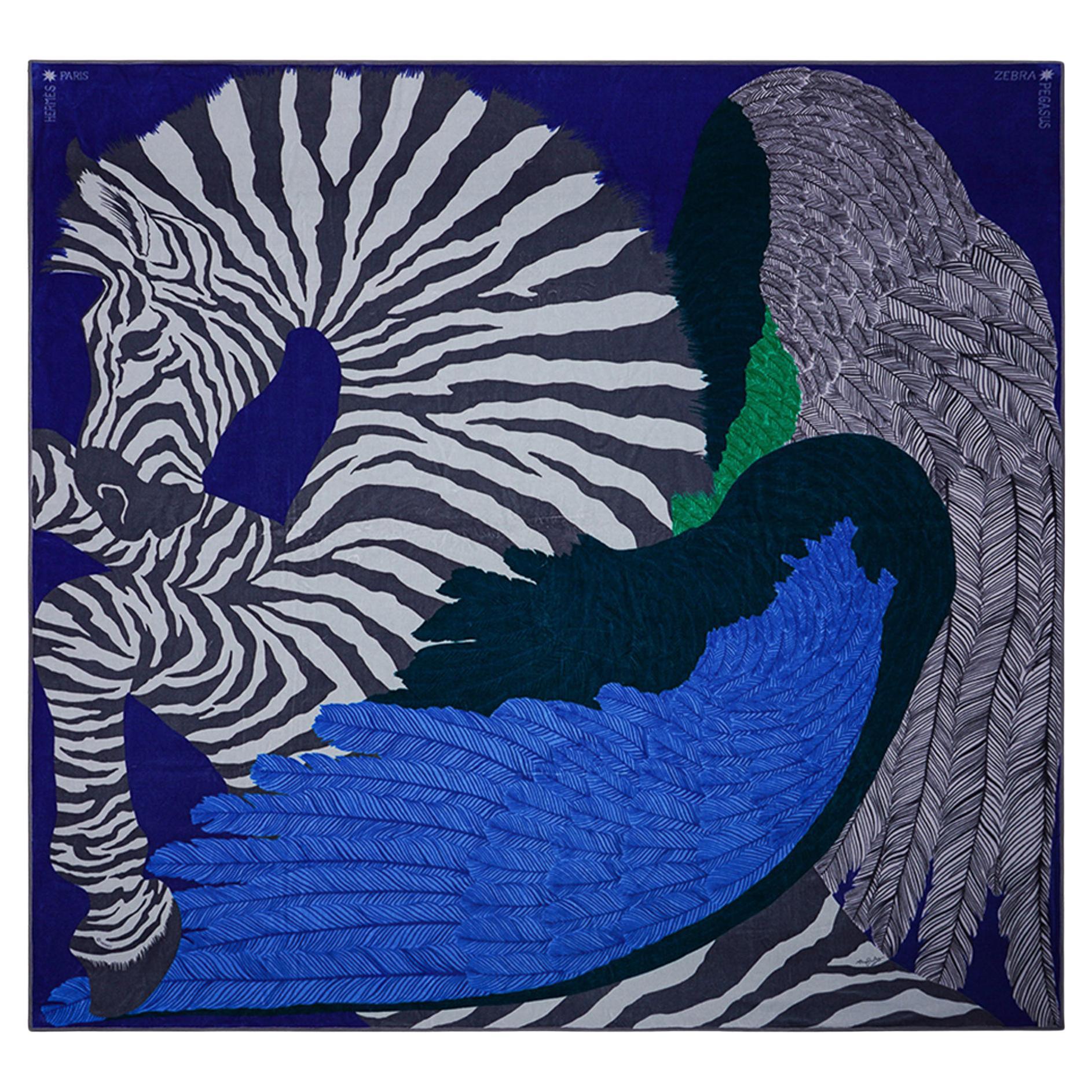 Hermes Blanket Jete de Canape Zebra Pegase Blue / Grey New
