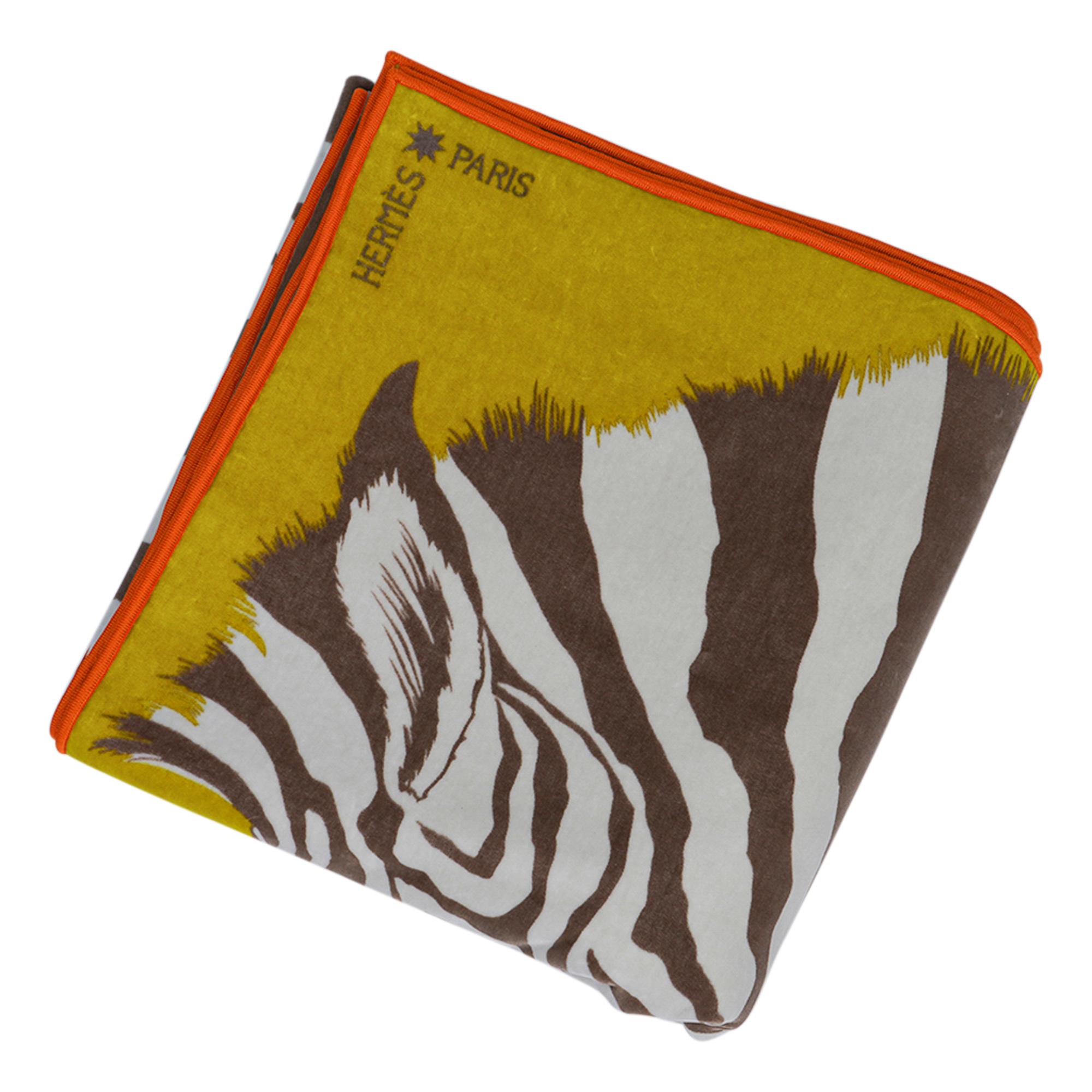 Hermes Blanket Jete de Canape Zebra Pegase Orange / Green Multicolore New 3