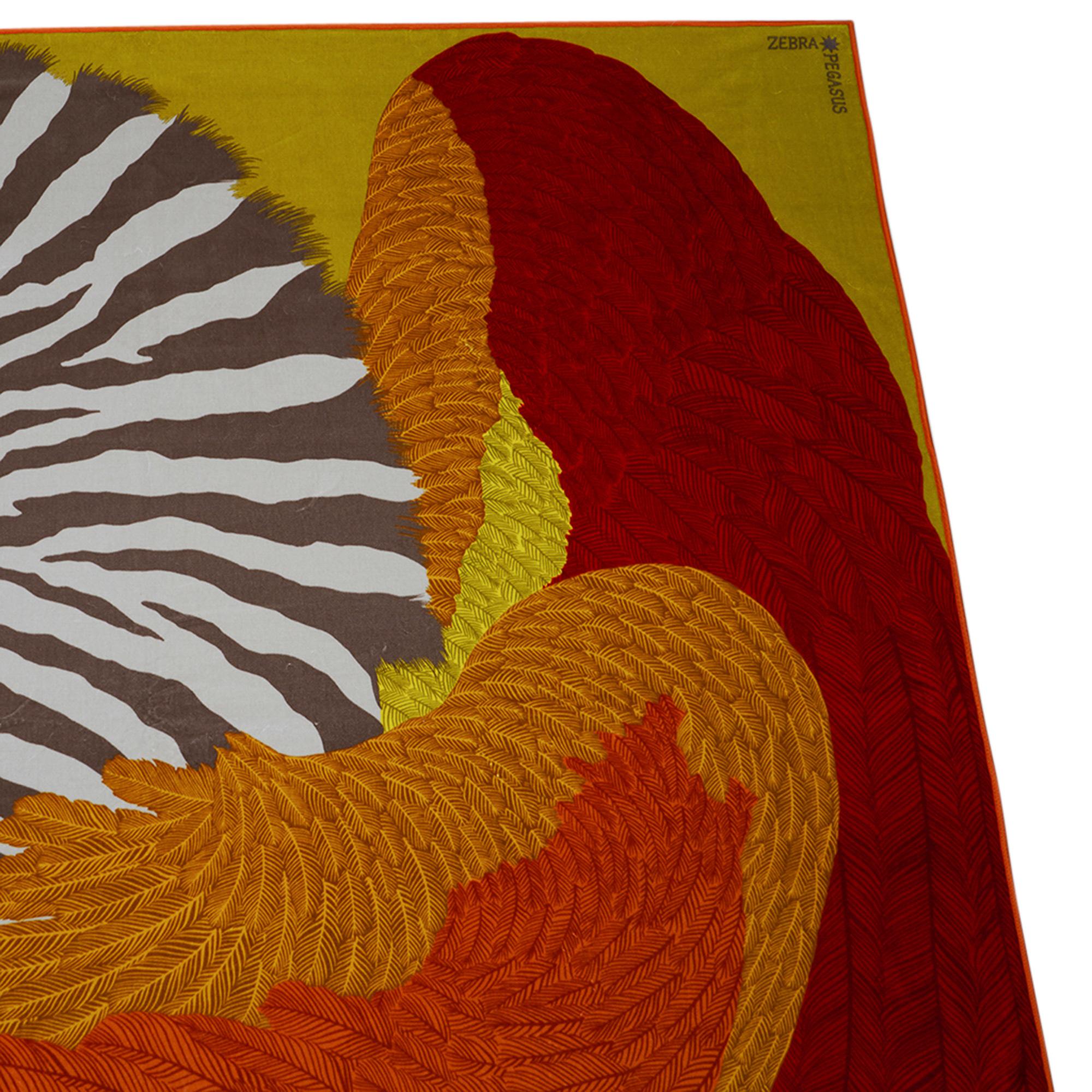 Hermes Blanket Jete de Canape Zebra Pegase Orange / Green Multicolore New 4