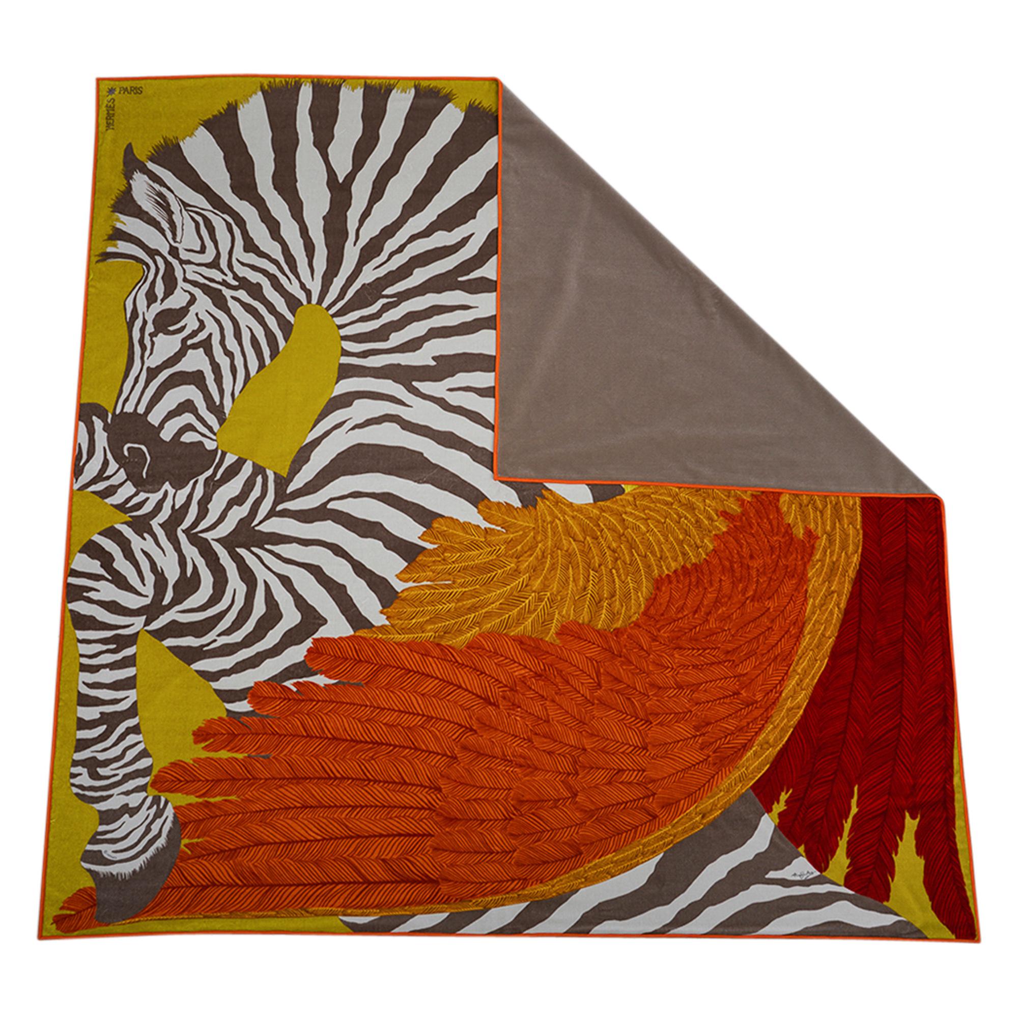 Brown Hermes Blanket Jete de Canape Zebra Pegase Orange / Green Multicolore New