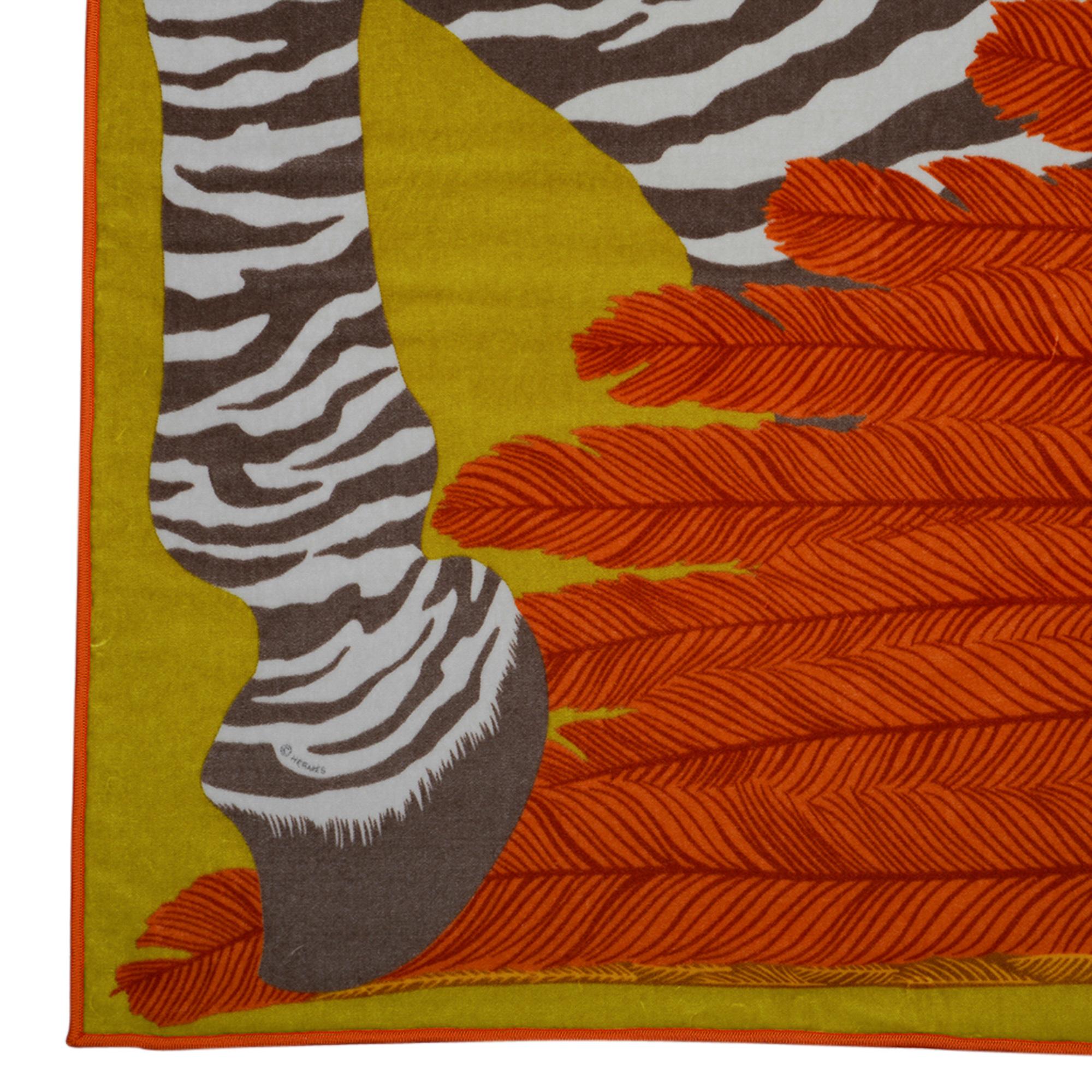 Hermes Blanket Jete de Canape Zebra Pegase Orange / Green Multicolore New 1