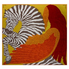 Hermes Blanket Jete de Canape Zebra Pegase Orange / Green Multicolore New