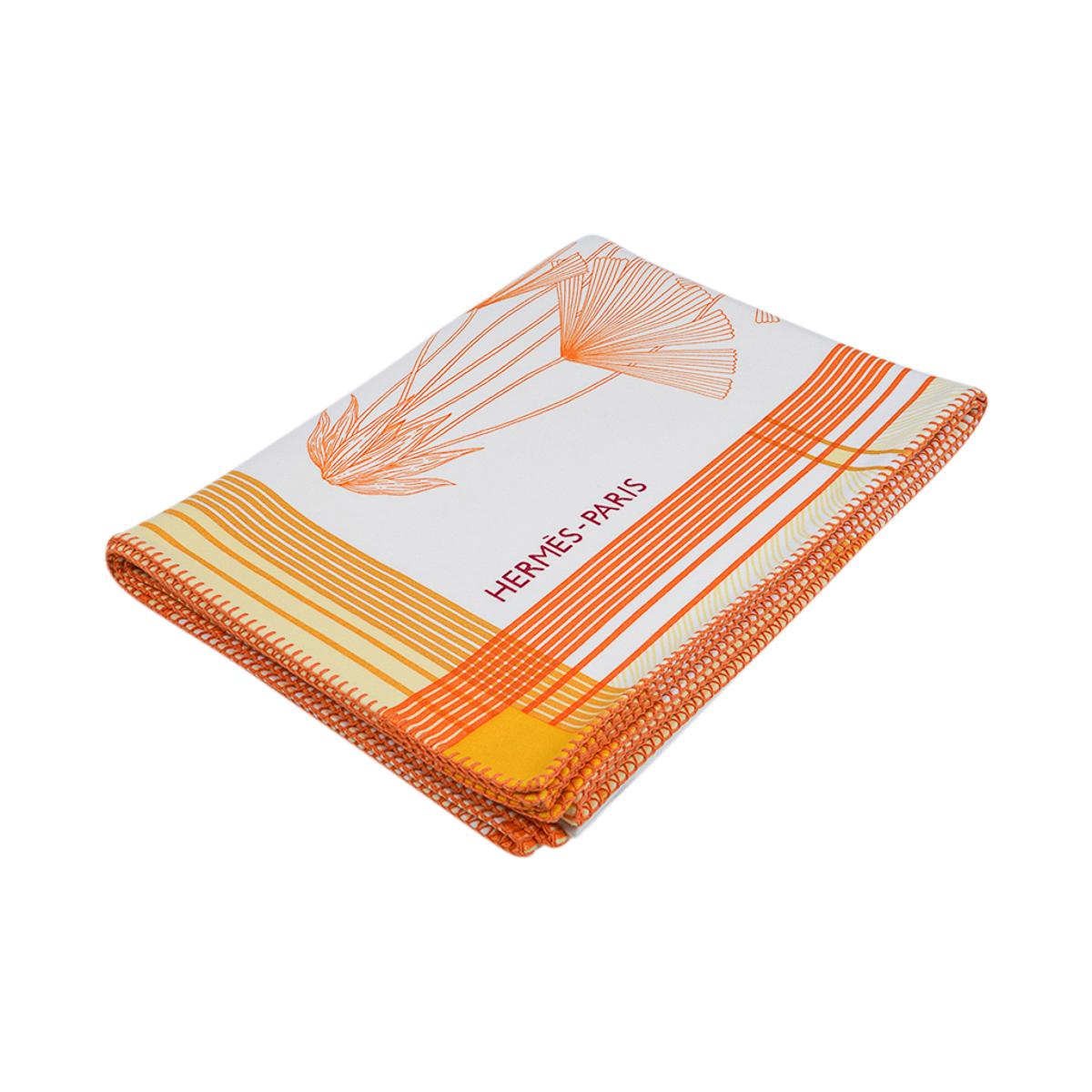 Hermes Blanket Palmarum Fortunei Pollen / Corail Cashmere and Wool 12