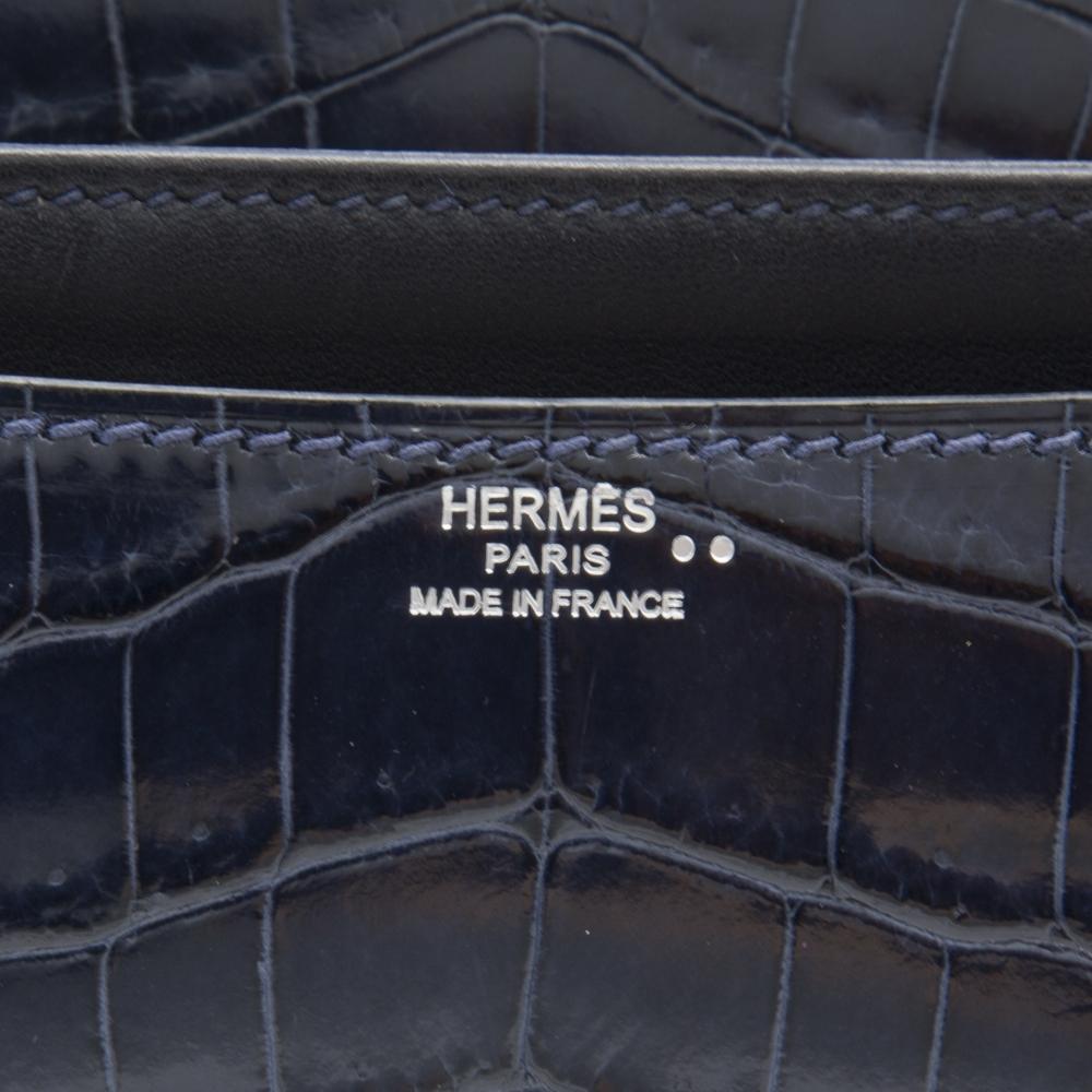 Black Hermès Bleu Abysse Niloticus Crocodile Constance Elan 25cm Bag