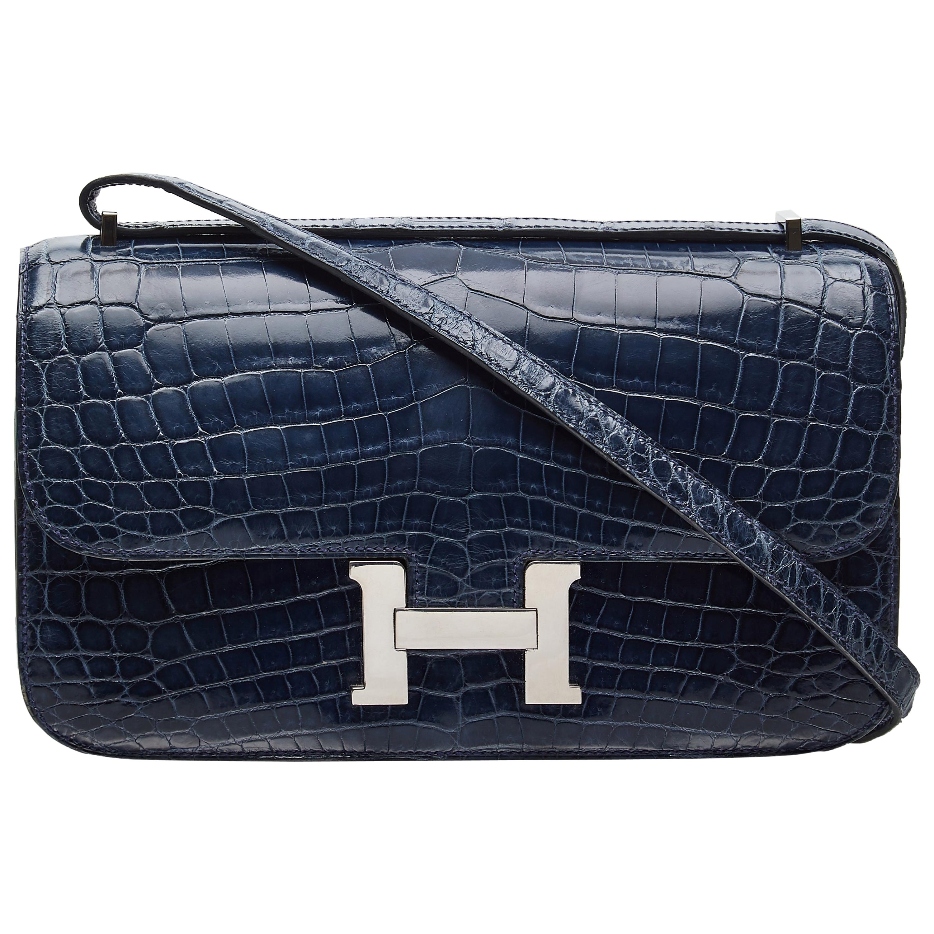 Hermès Bleu Abysse Niloticus Crocodile Constance Elan 25cm Bag at 1stDibs