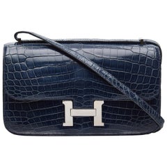 Hermès Bleu Abysse Niloticus Crocodile Constance Elan 25cm Bag