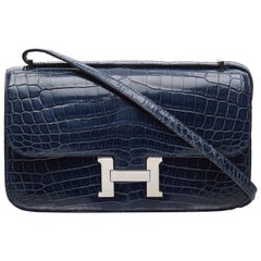 Hermès - Sac « Constance Elan » 25 cm en crocodile bleu Abysse Niloticus