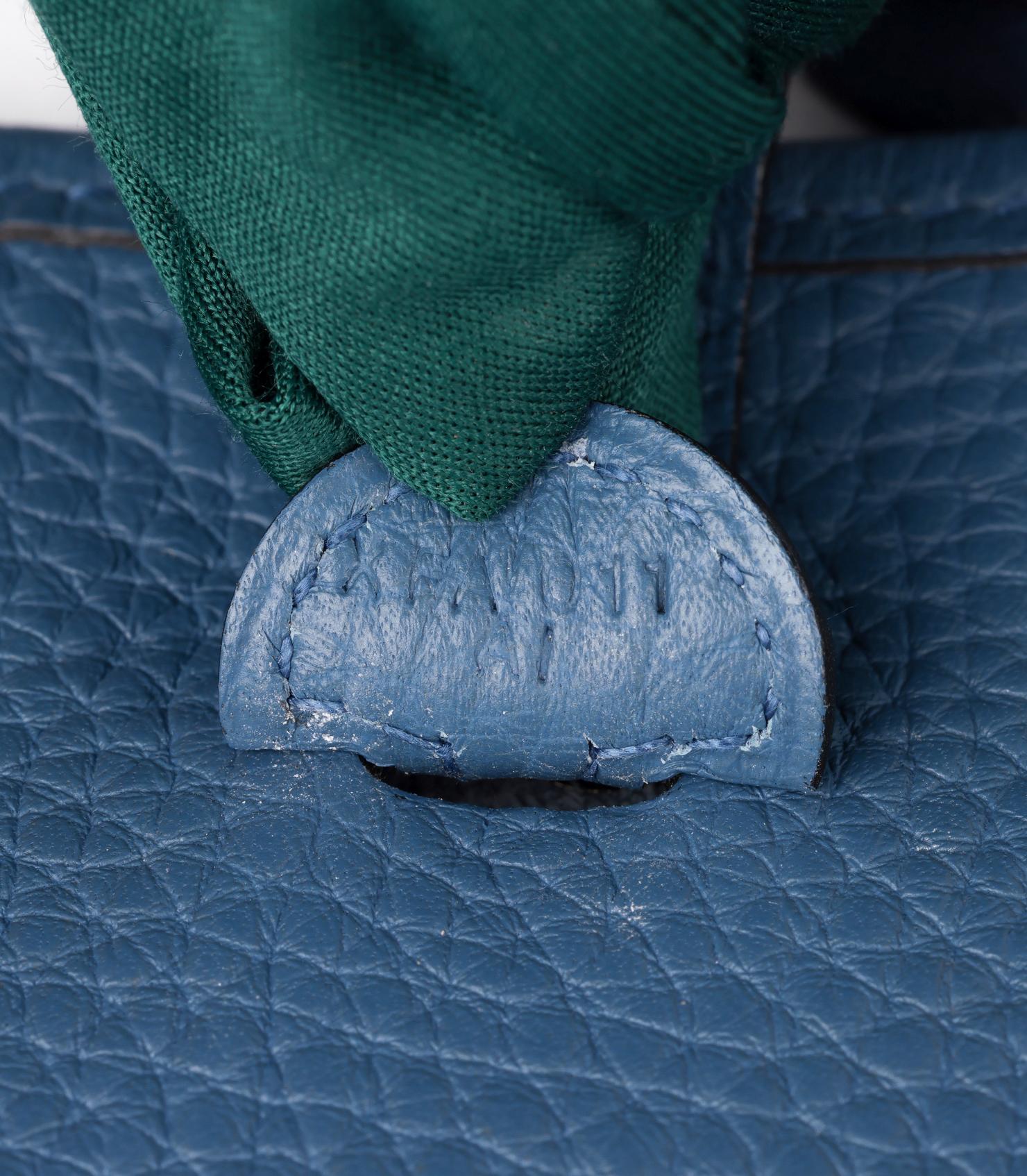 Hermès Bleu Agate Clemence Cuir Evelyne TPM en vente 5