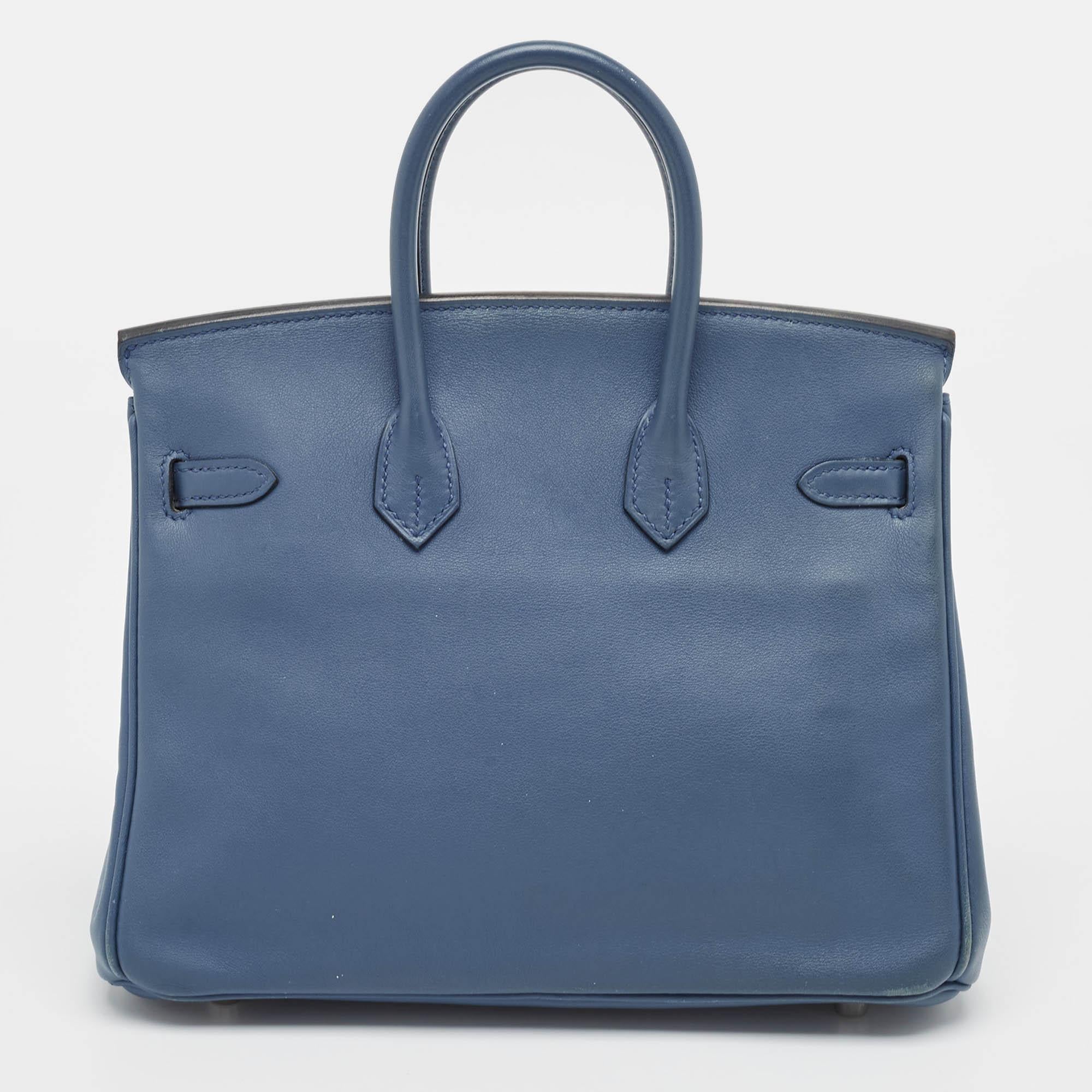 Hermes Bleu Agate Swift Leather Palladium Finish Birkin 25 Bag In Fair Condition In Dubai, Al Qouz 2
