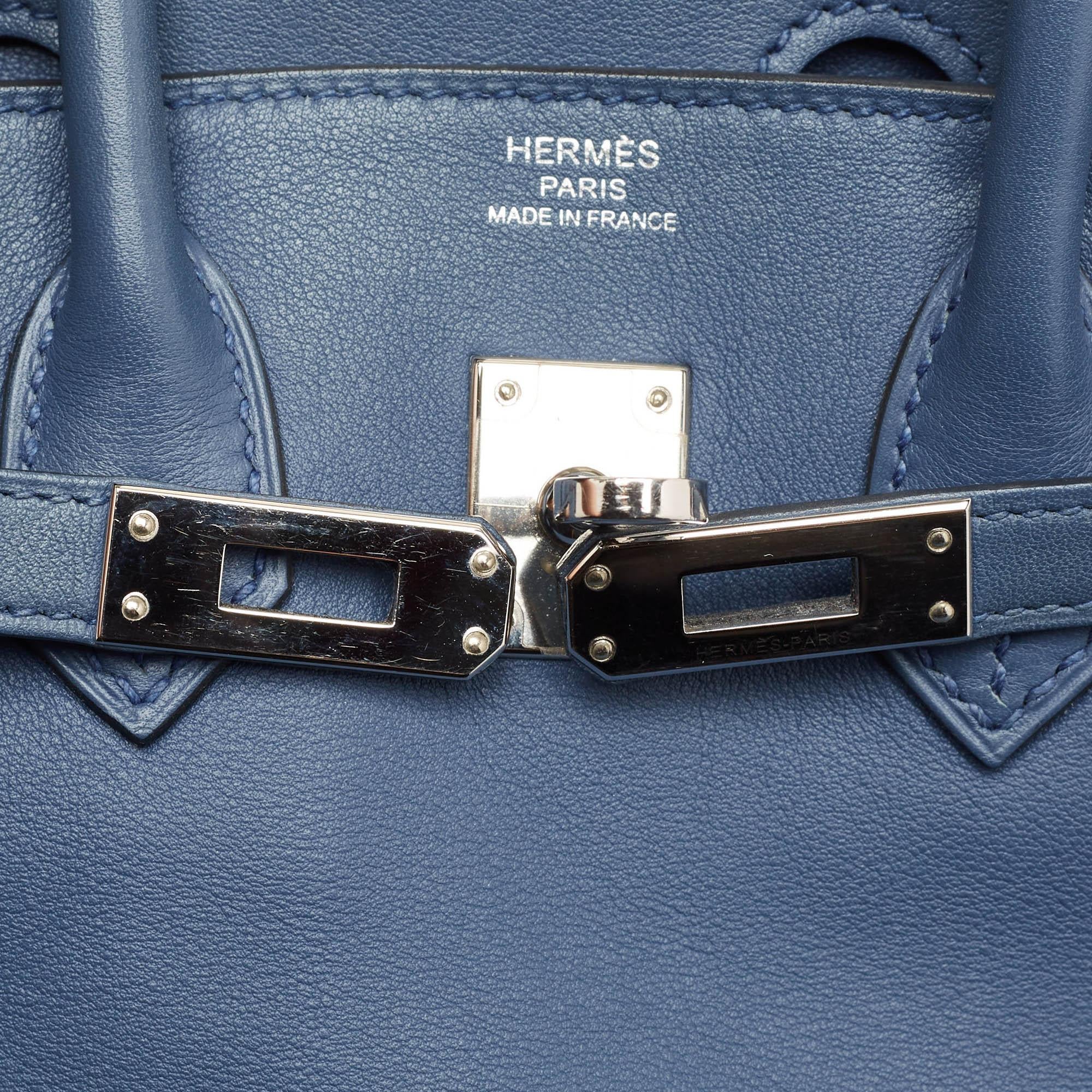 Women's Hermes Bleu Agate Swift Leather Palladium Finish Birkin 25 Bag