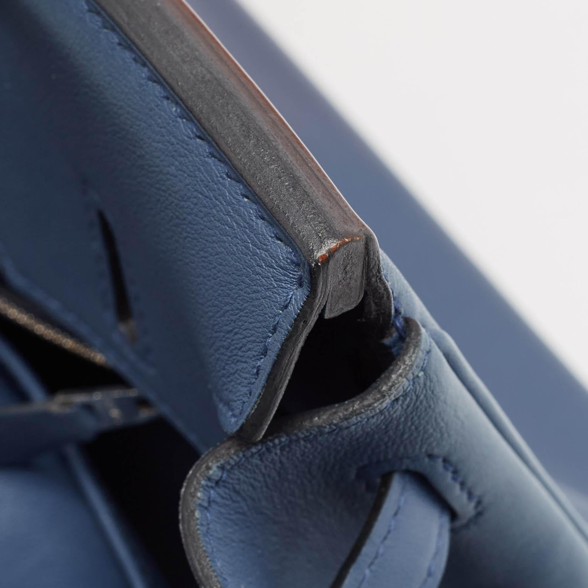 Hermes Bleu Agate Swift Leather Palladium Finish Birkin 25 Bag 4