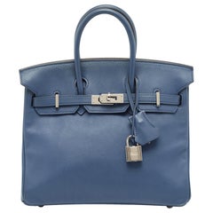 Hermes Bleu Achat Swift Leder Palladium Finish Birkin 25 Tasche