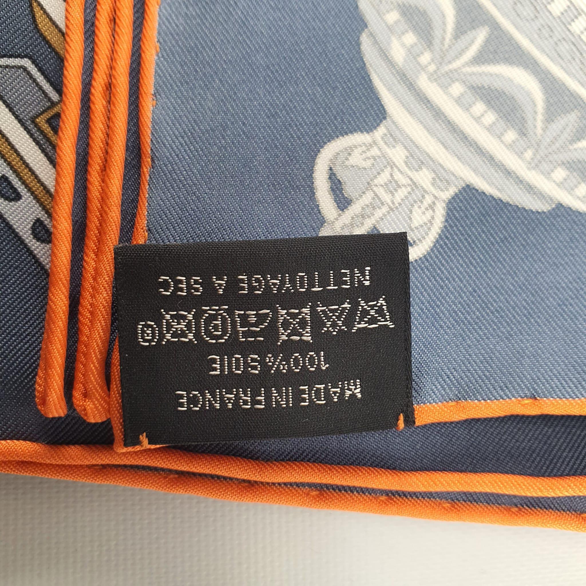 Preloved, never used with box. Color: bleu ardoise, blanc & orange. silk. PR11646