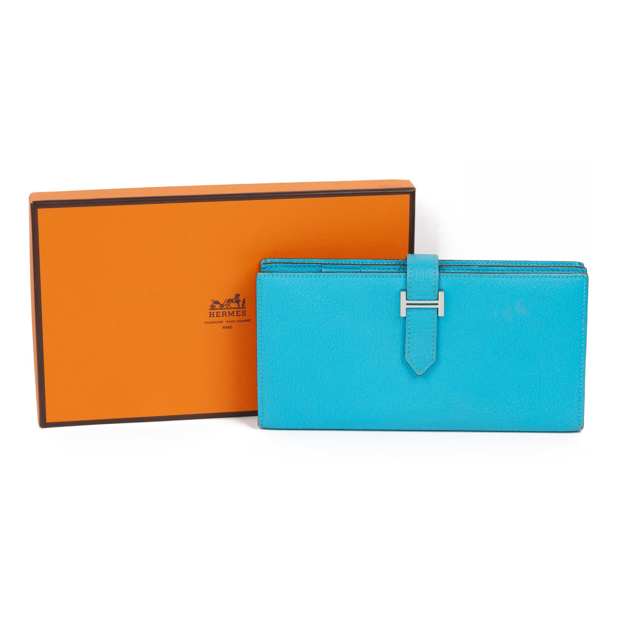 Women's Hermès BLEU AZTEC CHEVRE MYSORE LEATHER BEARN WALLET