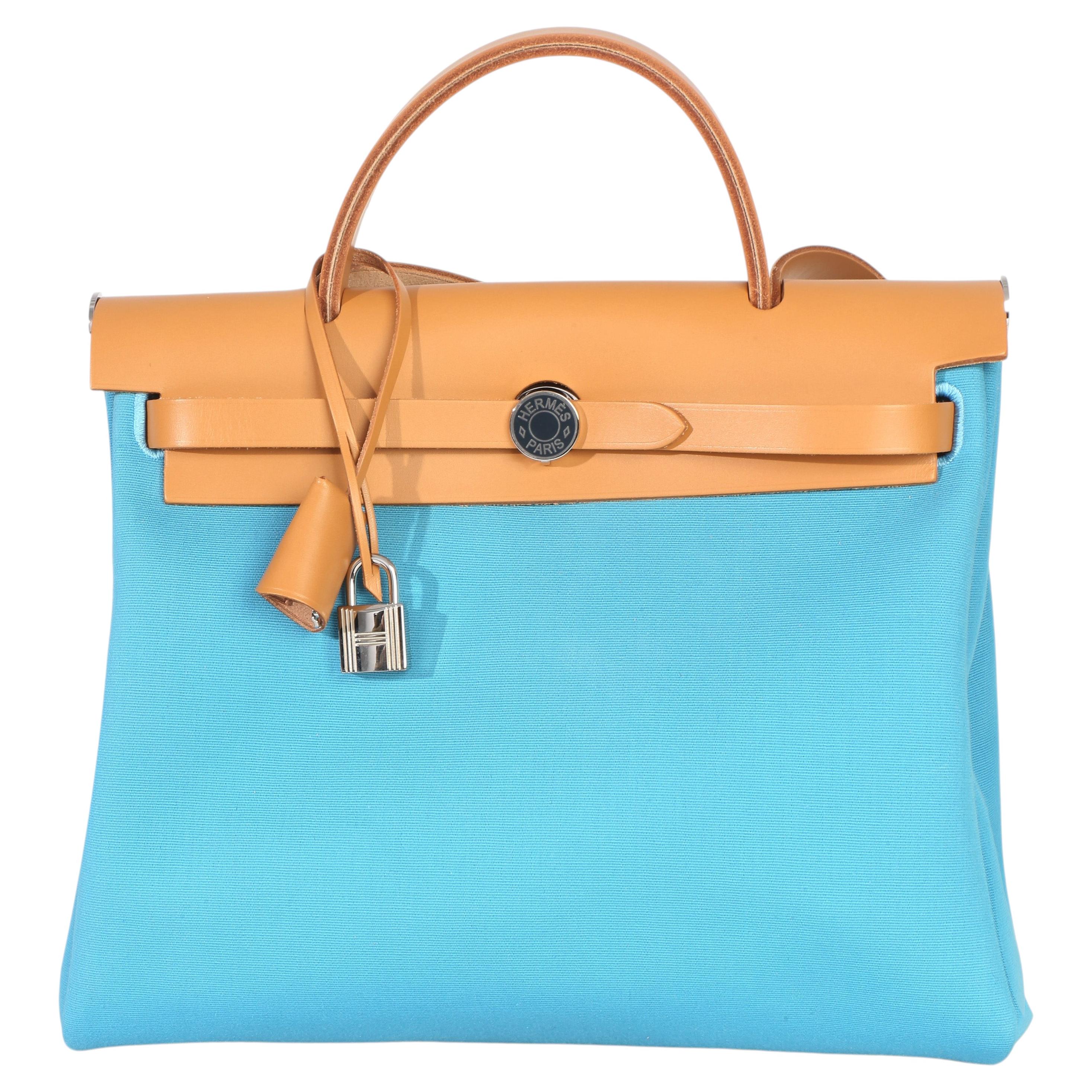 Hermès Bleu Azteque Toile Vache Hunter Herbag Zip 31 PM PHW For Sale