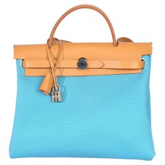 Hermès Bleu Azteque Toile Vache Hunter Herbag Zip 31 PM PHW