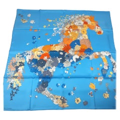 Hermes Bleu Azur / Ocre / Roux Robe Legere scarf 90