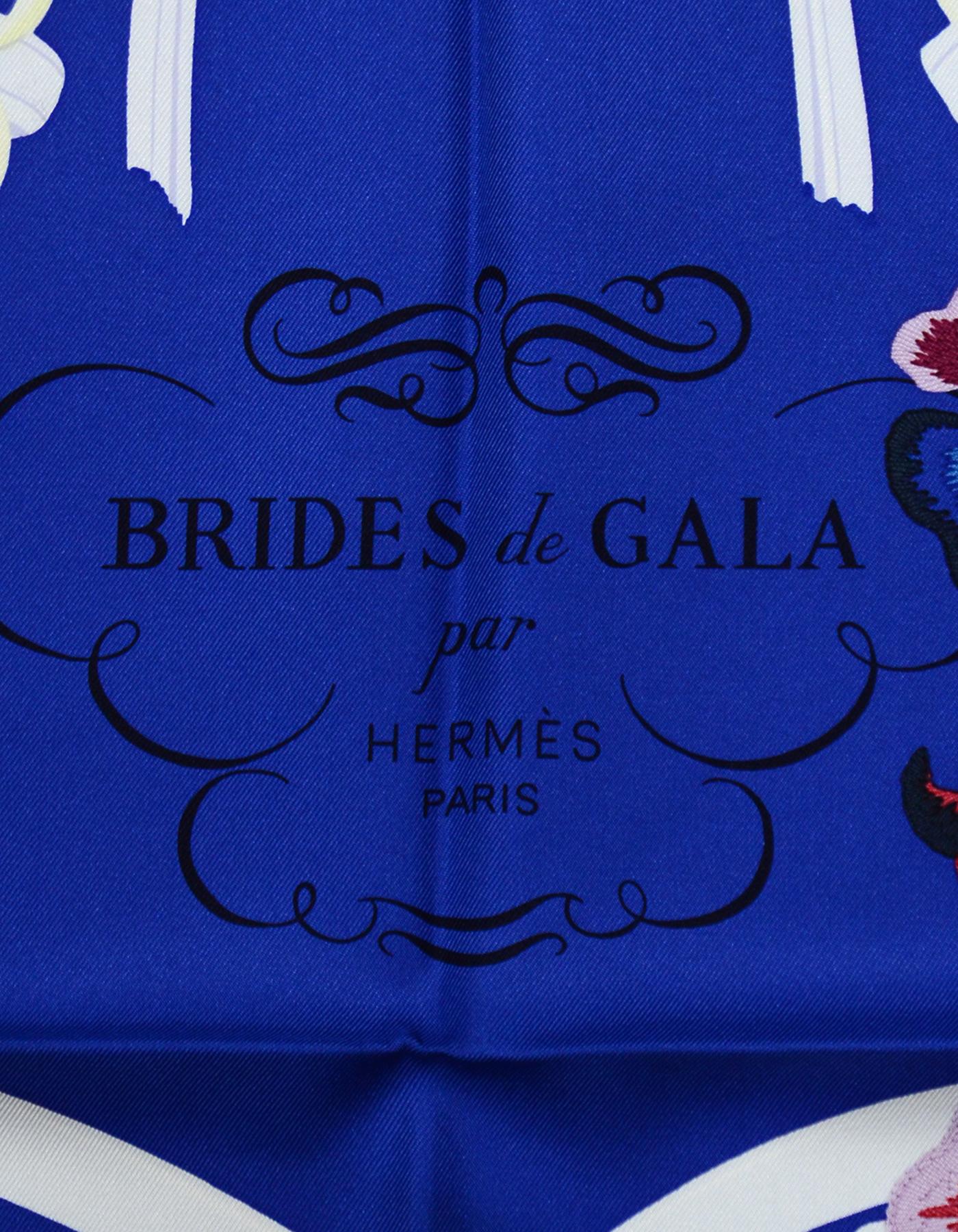 Gray Hermes Bleu/Blanc/Rouge Brides Fleuries by Hugo Grygkar Silk Scarf