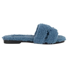 HERMES Blu di lana ORAN TEDDY Sandali Scivolare Scarpe 38