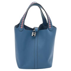 Hermès Bleu Brighton/Capucine/Bleu Saphir Epsom Leder Picotin Schloss Tressage MM