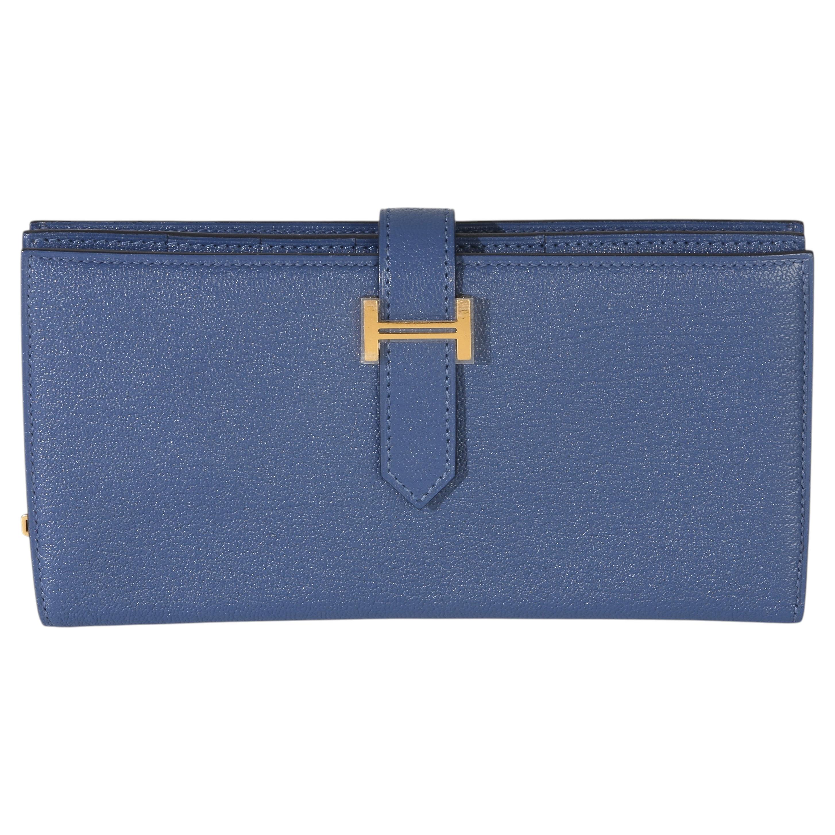 Hermès Bleu Brighton Chevre Mysore Bearn Geldbörse GHW