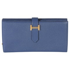 Portefeuille Hermès Bleu Brighton en chèvre Mysore Bearn GHW