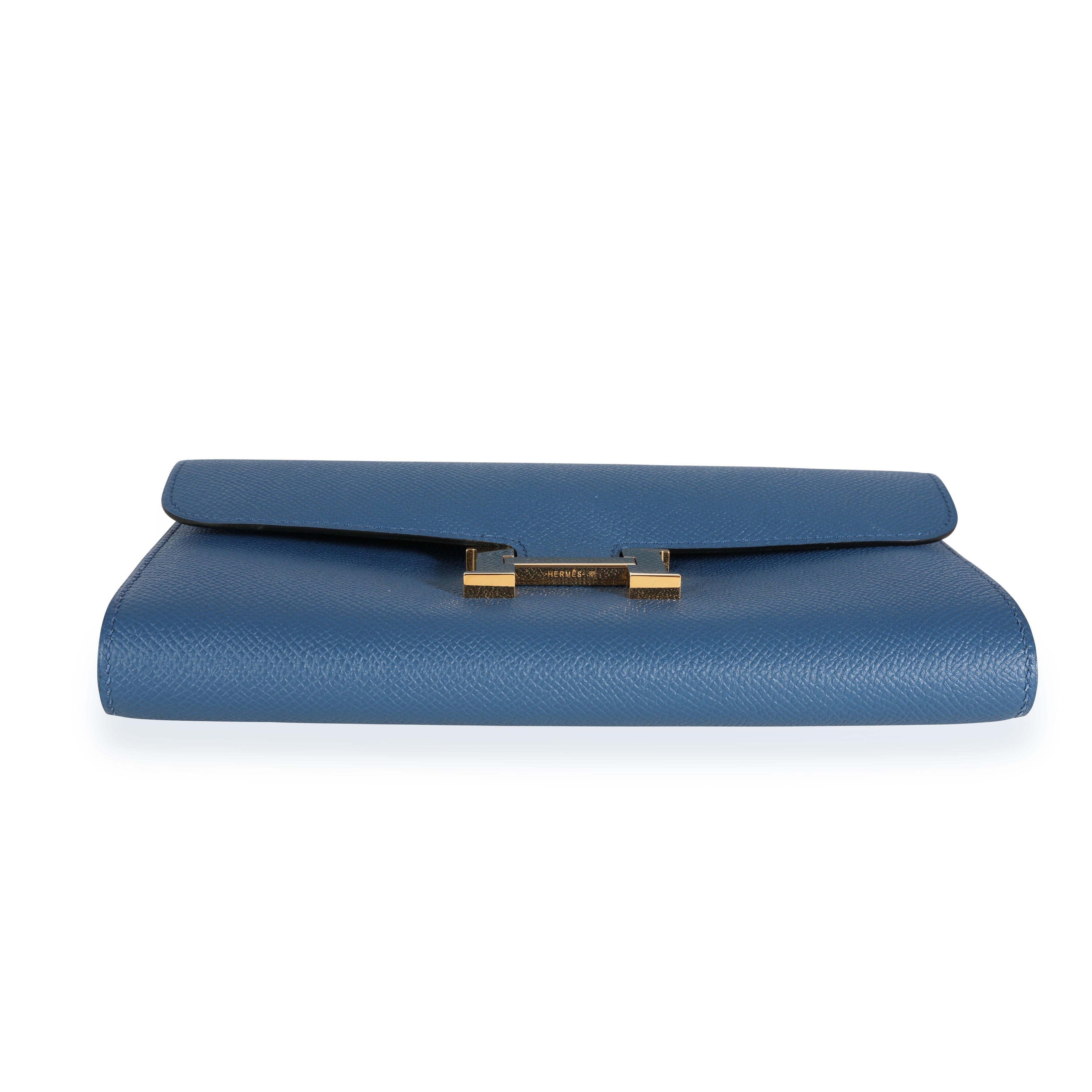 Hermès Bleu Brighton Epsom Constance Long Wallet PHW In Good Condition In New York, NY